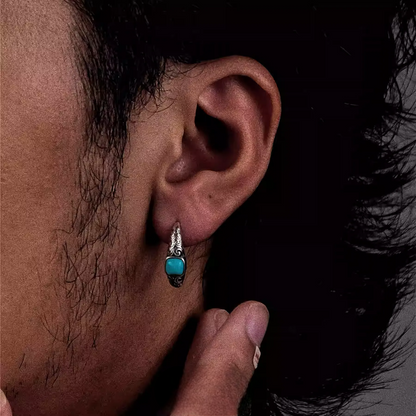 S925 Silver Molten Turquoise Double Hoops Raw Organic Huggies