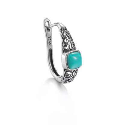 S925 Silver Molten Turquoise Double Hoops Raw Organic Huggies