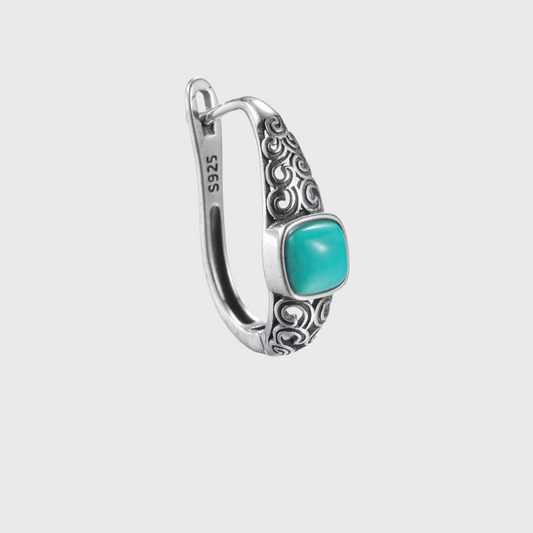 S925 Silver Molten Turquoise Double Hoops Raw Organic Huggies