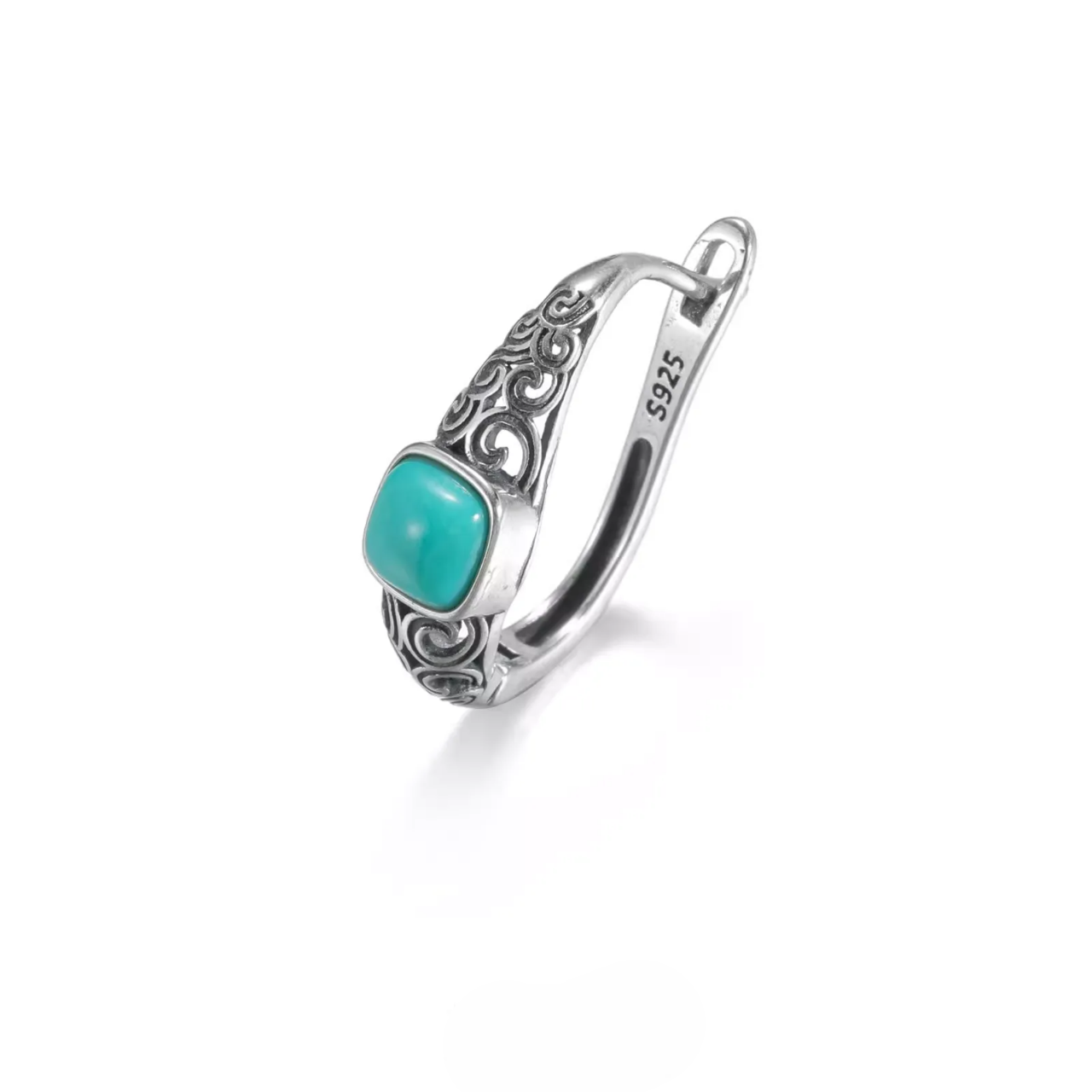 S925 Silver Molten Turquoise Double Hoops Raw Organic Huggies