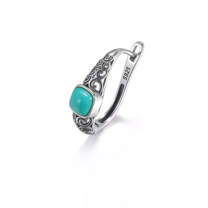 S925 Silver Molten Turquoise Double Hoops Raw Organic Huggies