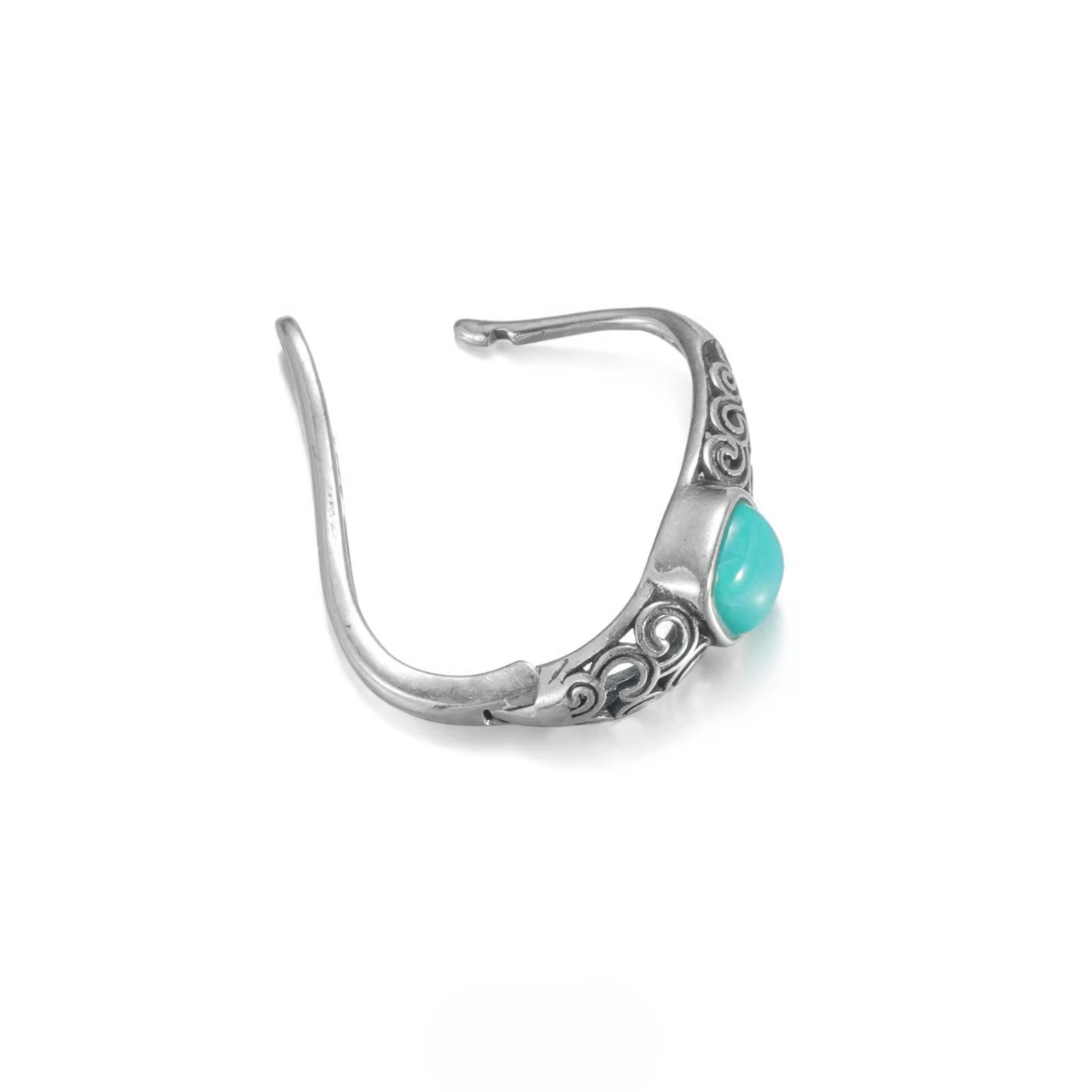 S925 Silver Molten Turquoise Double Hoops Raw Organic Huggies