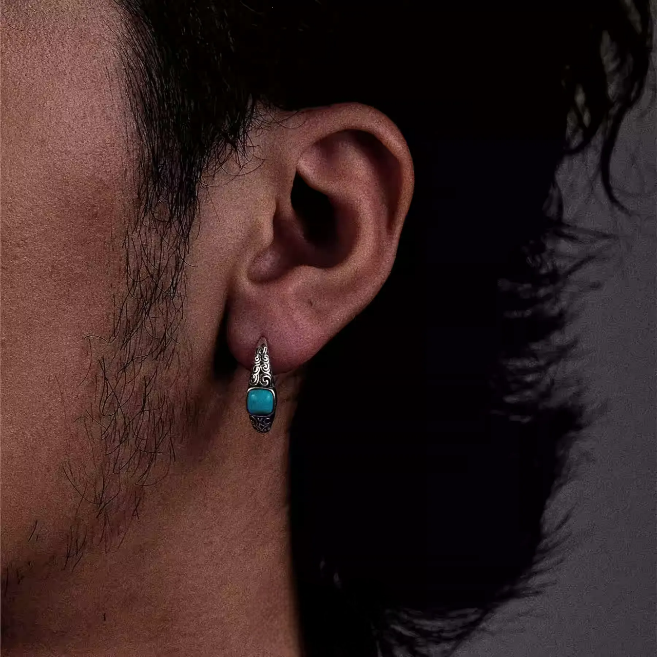 S925 Silver Molten Turquoise Double Hoops Raw Organic Huggies