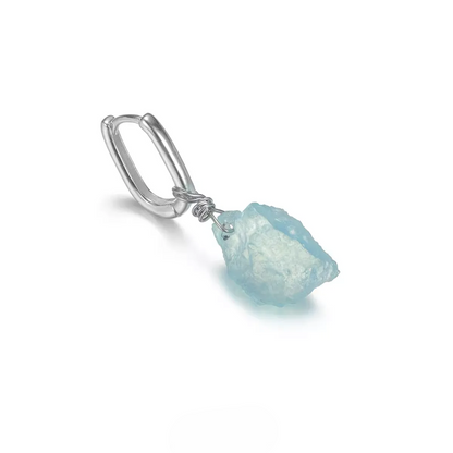 S925 Silver Raw Aquamarine Dangle Huggie Hoop Earrings