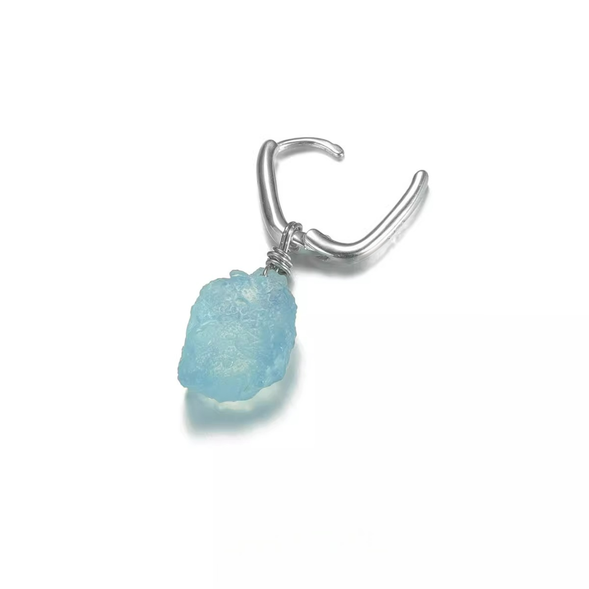 S925 Silver Raw Aquamarine Dangle Huggie Hoop Earrings