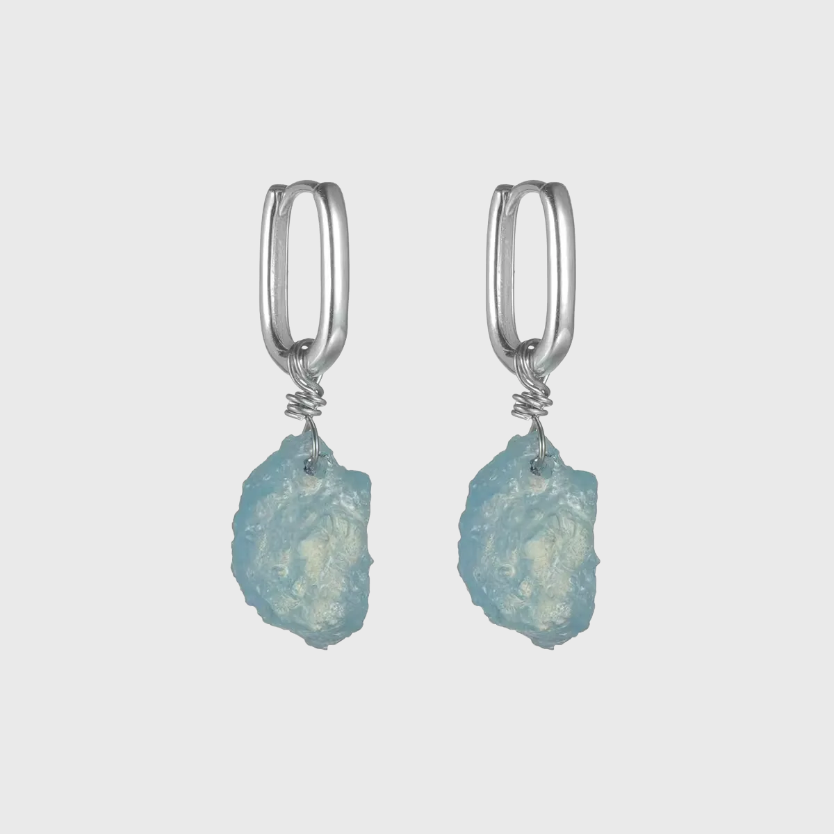 S925 Silver Raw Aquamarine Dangle Huggie Hoop Earrings