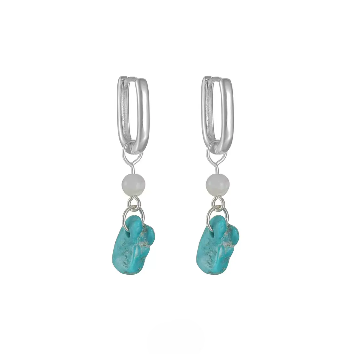 S925 Silver Raw Turquoise Shell Pearl Earrings