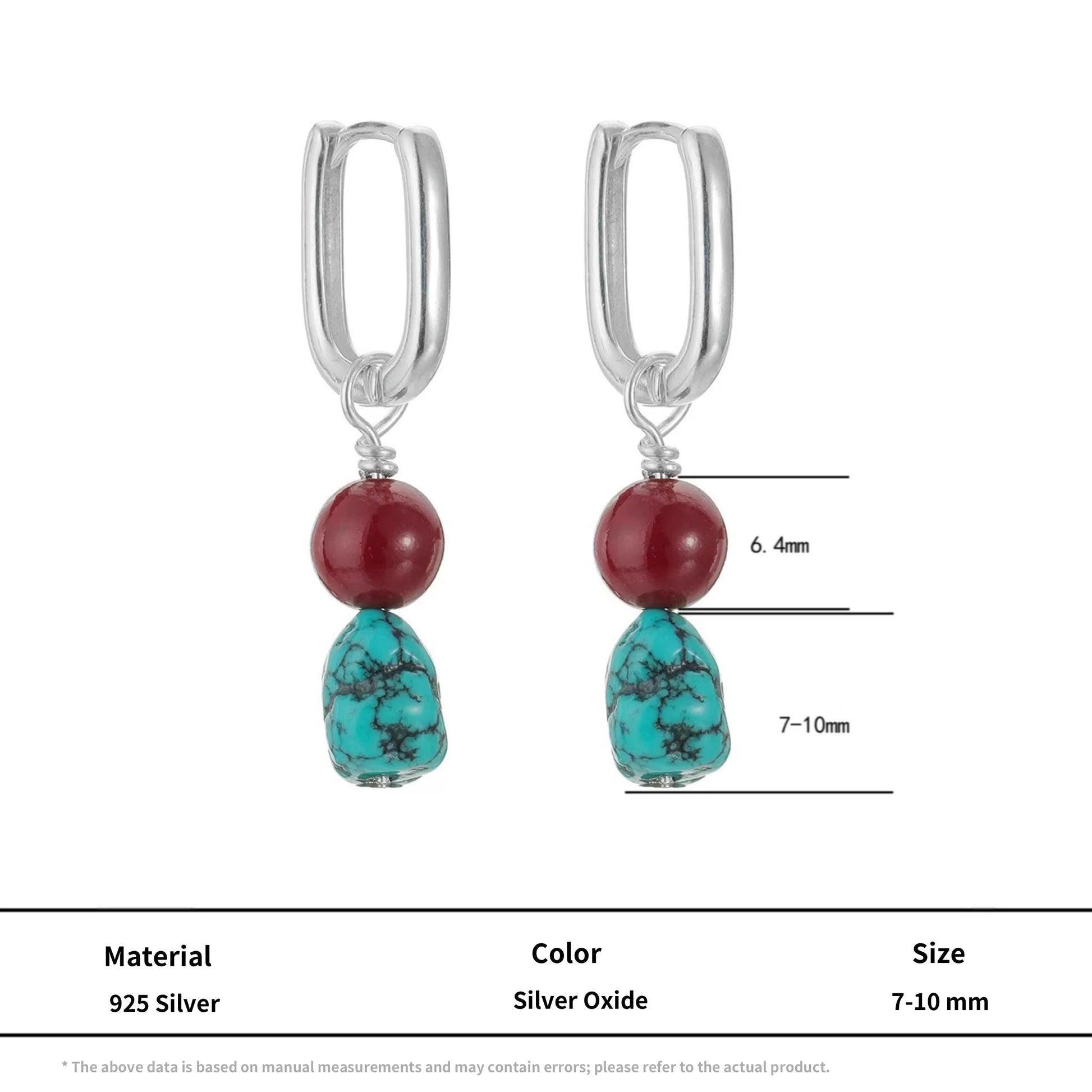 Tibetan-style-dangle-earrings-made-of-S925-sterling-silver, featuring-natural-turquoise-and-cinnabar-drops