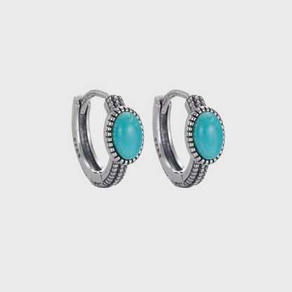 S925 Silver Vintage Turquoise Huggies Unisex Artisan Hoops