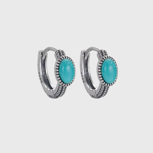 S925 Silver Vintage Turquoise Huggies Unisex Artisan Hoops