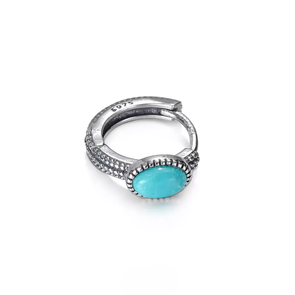 S925 Silver Vintage Turquoise Huggies Unisex Artisan Hoops