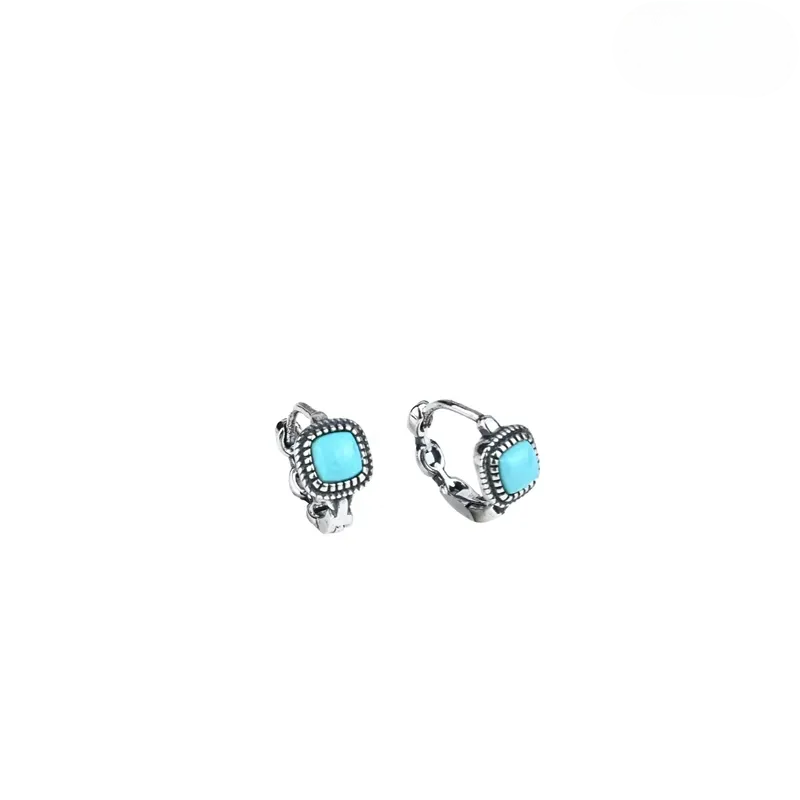S925 Silver Vintage Turquoise Huggies Unisex Artisan Hoops