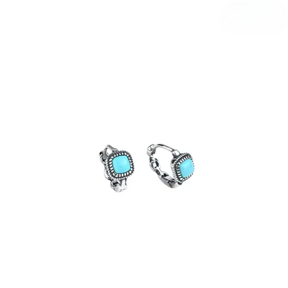 S925 Silver Vintage Turquoise Huggies Unisex Artisan Hoops