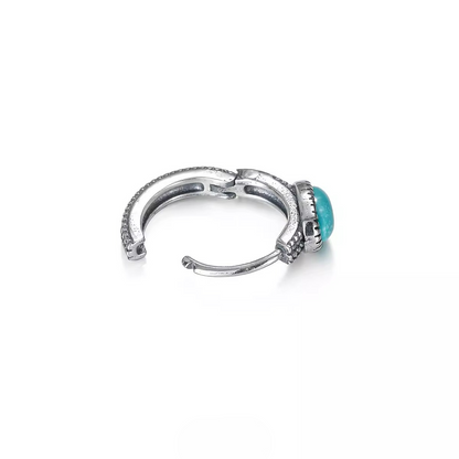 S925 Silver Vintage Turquoise Huggies Unisex Artisan Hoops