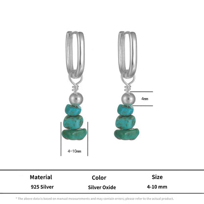 S925 Sterling Silver Raw Turquoise Stacked Dangle Earrings Unisex