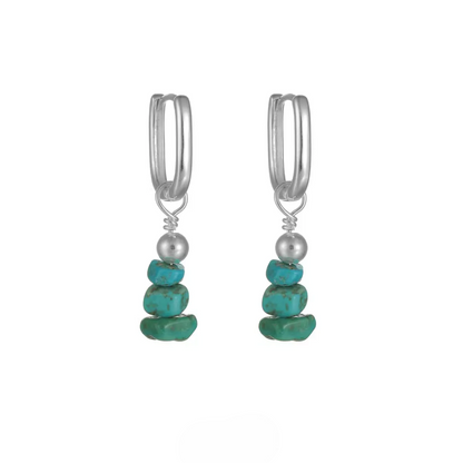 S925 Sterling Silver Raw Turquoise Stacked Dangle Earrings Unisex