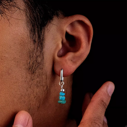 S925 Sterling Silver Raw Turquoise Stacked Dangle Earrings Unisex