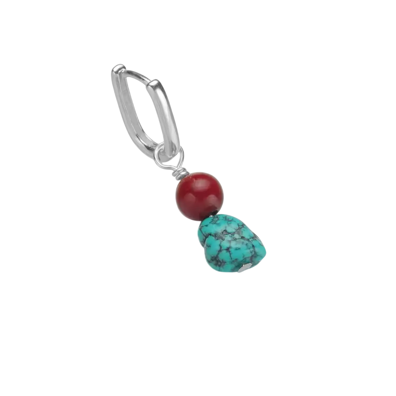 Tibetan-style-dangle-earrings-made-of-S925-sterling-silver, featuring-natural-turquoise-and-cinnabar-drops