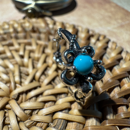 S925 Silver Fleur-de-lis Turquoise Hoops Vintage Men's Huggies