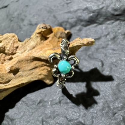 S925 Silver Fleur-de-lis Turquoise Hoops Vintage Men's Huggies