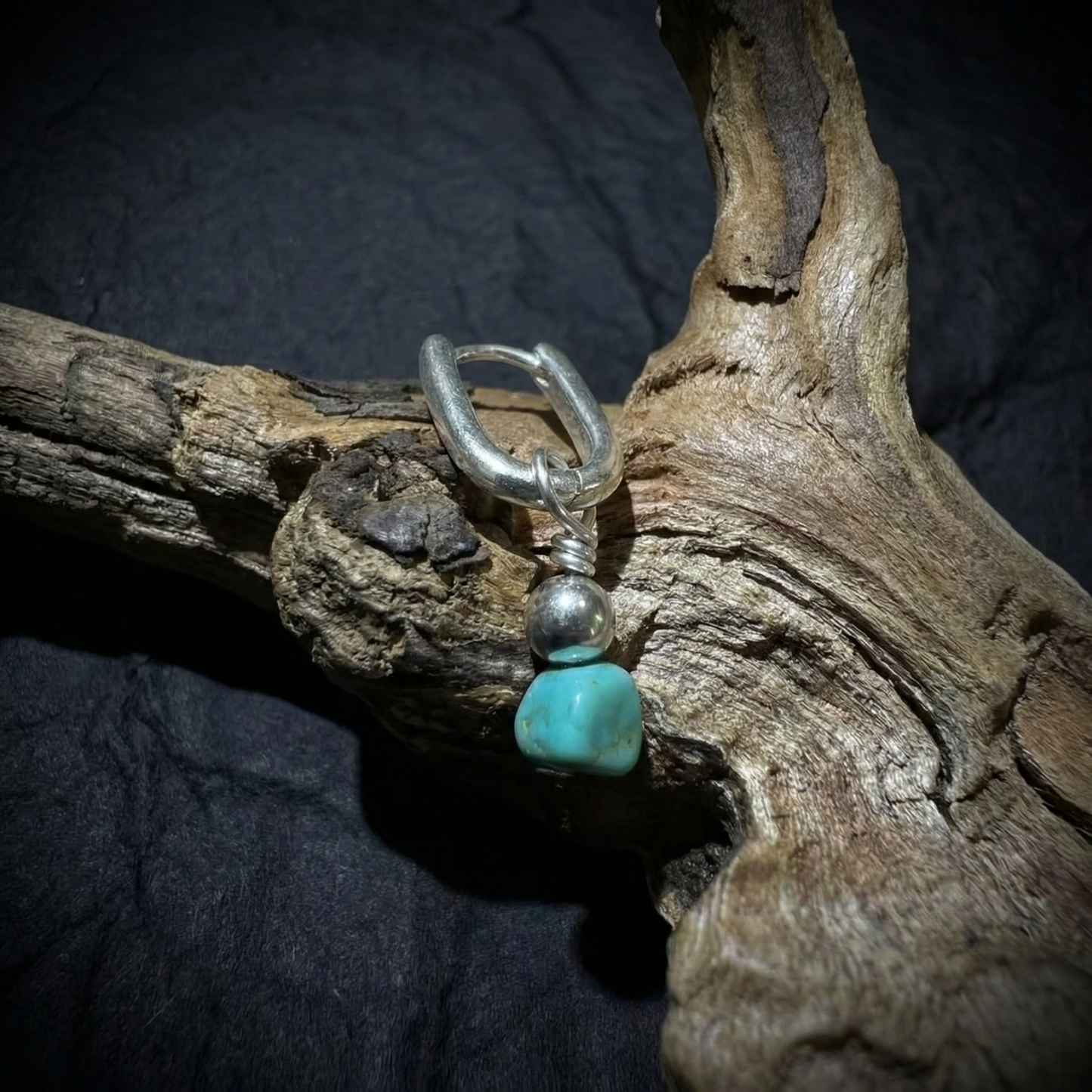 S925 Silver Raw Turquoise Nugget Drop Earrings Rectangular Huggies