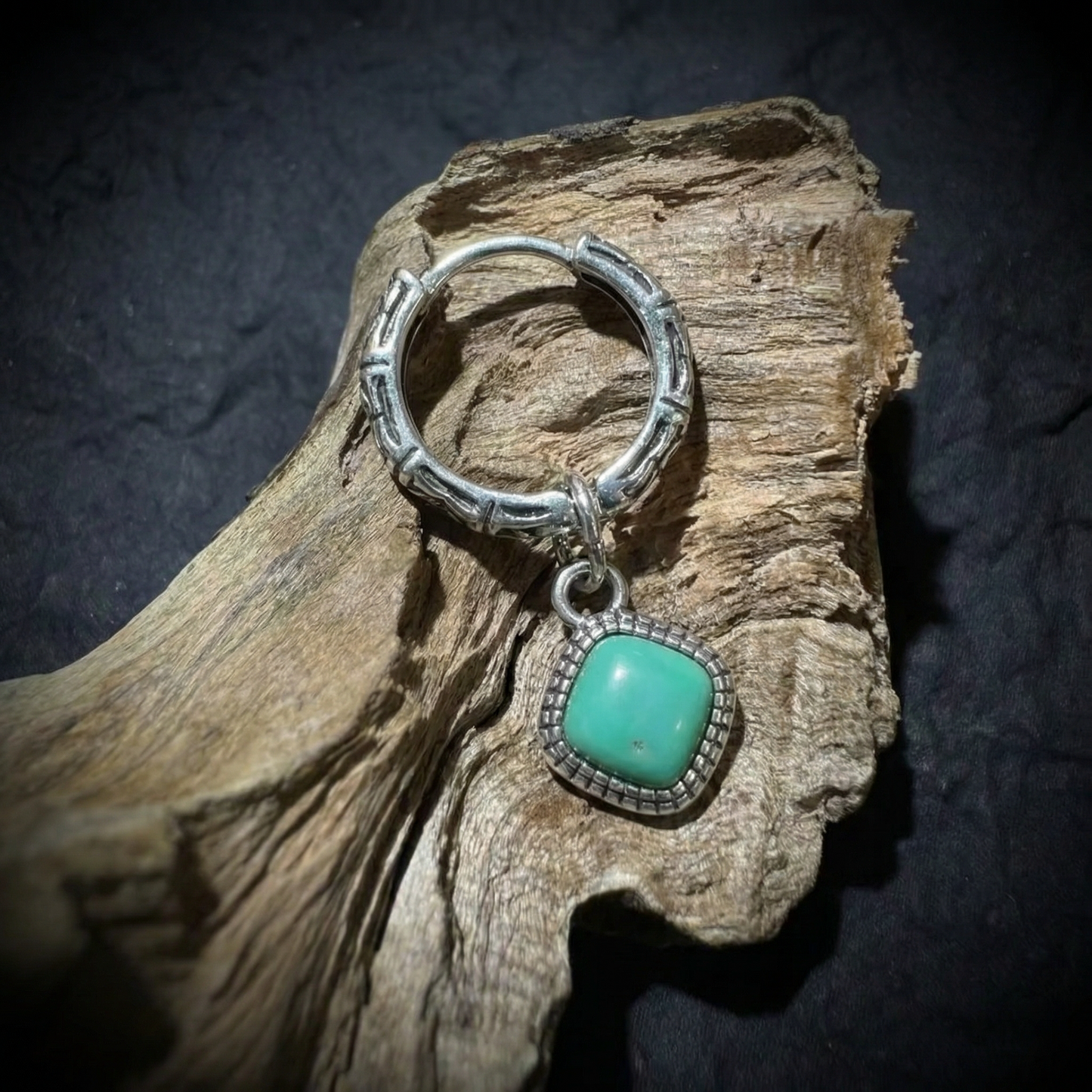 S925 Silver Raw Turquoise Slab Earrings Unisex Ethnic Huggie Hoops