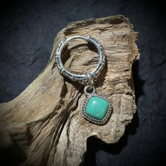 S925 Silver Raw Turquoise Slab Earrings Unisex Ethnic Huggie Hoops