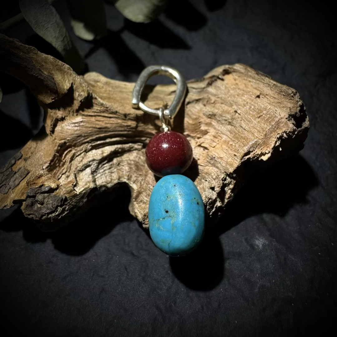 S925 Silver Turquoise Cinnabar Dangle Earrings Tibetan Style
