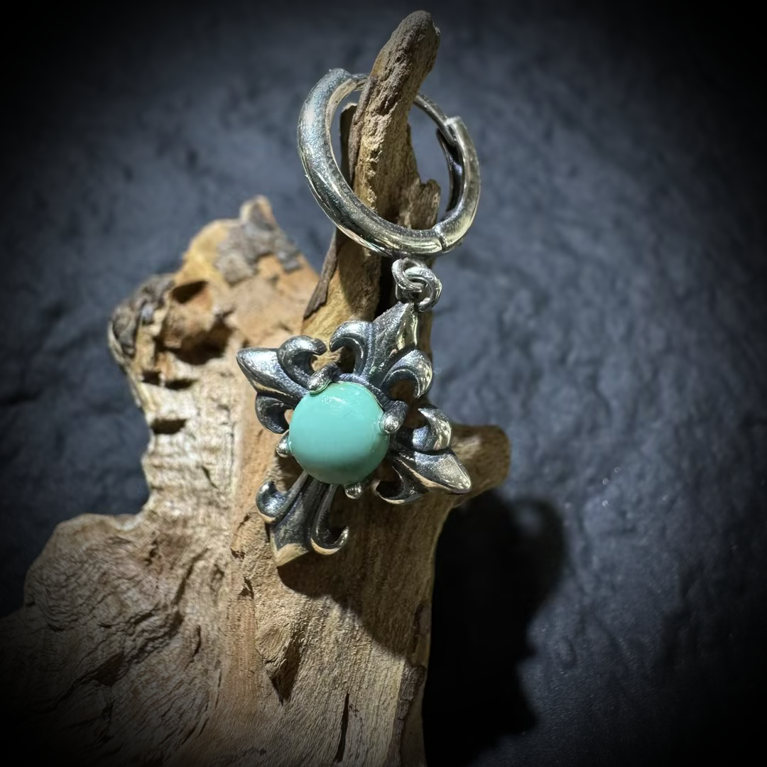 S925 Silver Turquoise Cross Earrings Gothic Punk Unisex Huggies