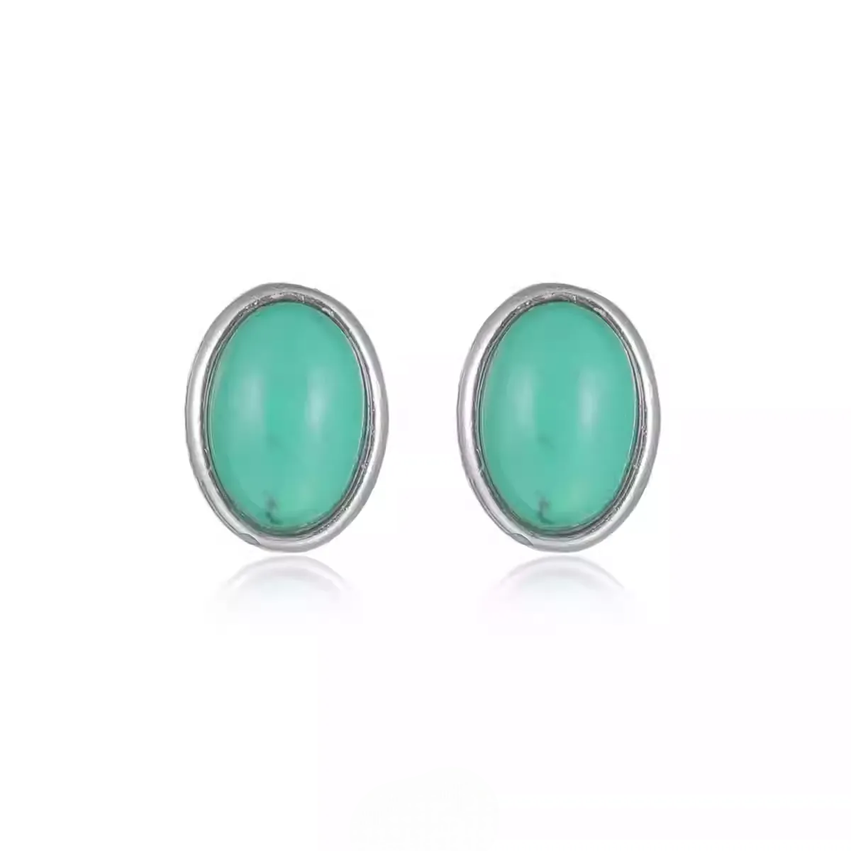 S925 Silver Turquoise Stud Earrings Classic Oval Boho Jewelry