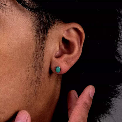 S925 Silver Turquoise Stud Earrings Classic Oval Boho Jewelry