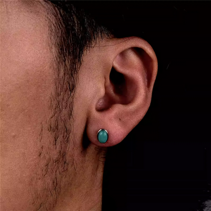 S925 Silver Turquoise Stud Earrings Classic Oval Boho Jewelry