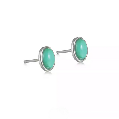 S925 Silver Turquoise Stud Earrings Classic Oval Boho Jewelry