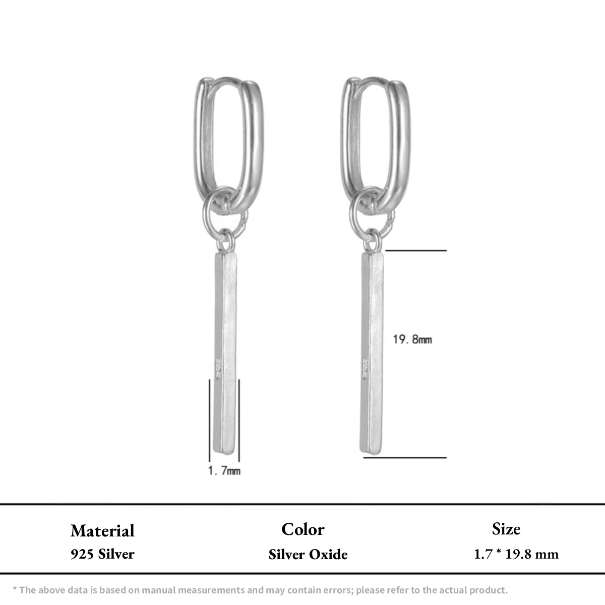 Silver Rectangular Huggie Hoops with Bar Dangle Sleek Geometric Studs in silver oxide 925 silver hoops