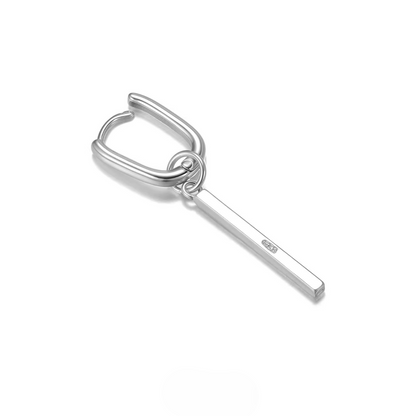 Silver Rectangular Huggie Hoops with Bar Dangle Sleek Geometric Studs featuring polished silver bar charm on small hoop