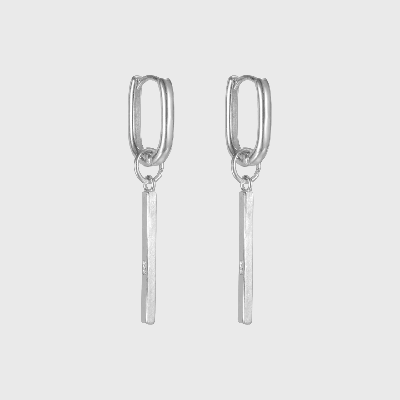 Silver Rectangular Huggie Hoops with Bar Dangle Sleek Geometric Studs featuring polished minimalist silver bars on small hoops