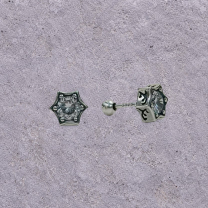 Six-Point Star White Zircon Oxidized Silver Studs