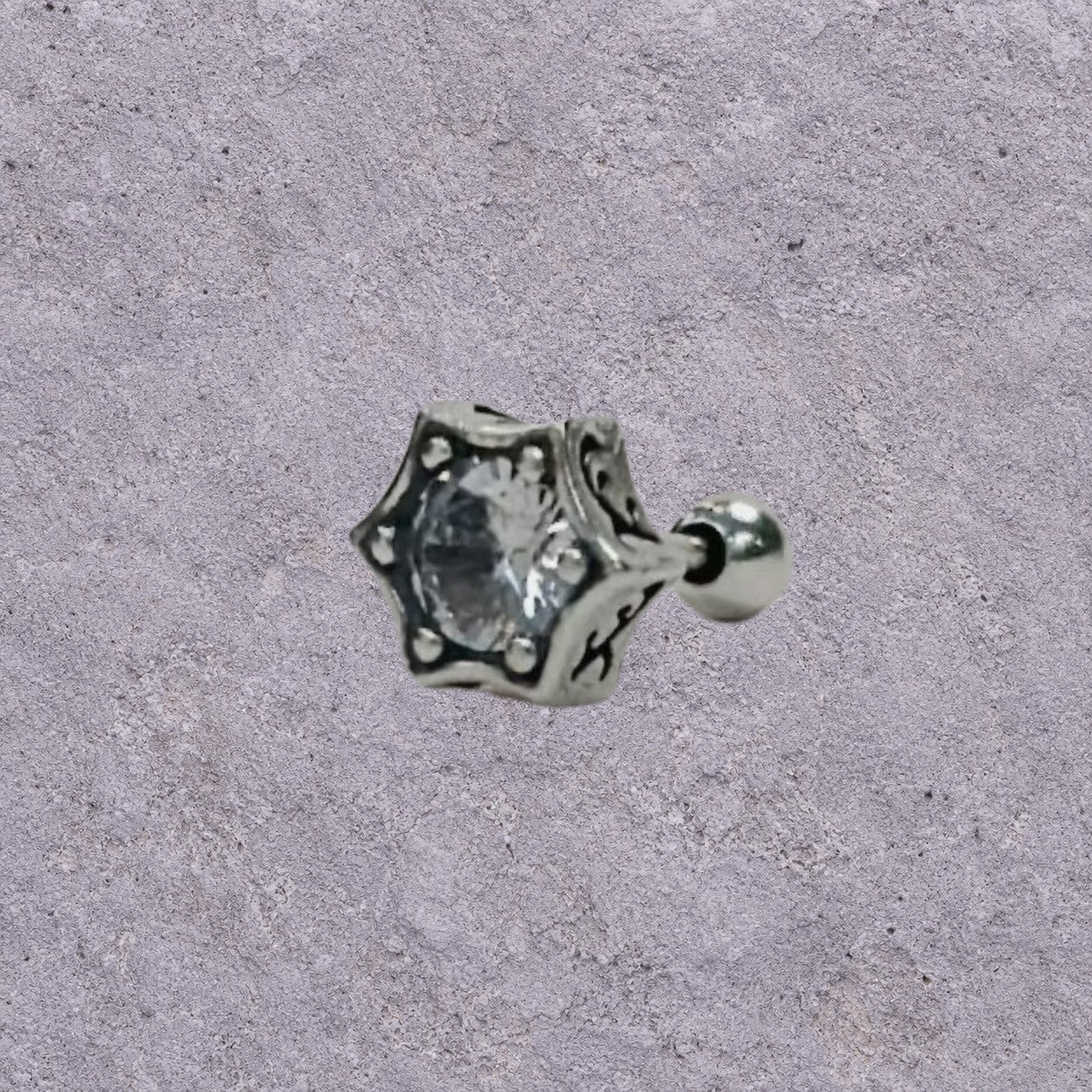 Six-Point Star White Zircon Oxidized Silver Studs