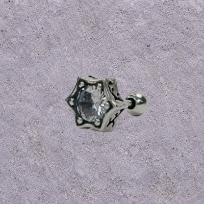 Six-Point Star White Zircon Oxidized Silver Studs