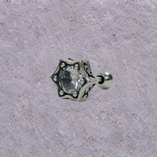 Six-Point Star White Zircon Oxidized Silver Studs