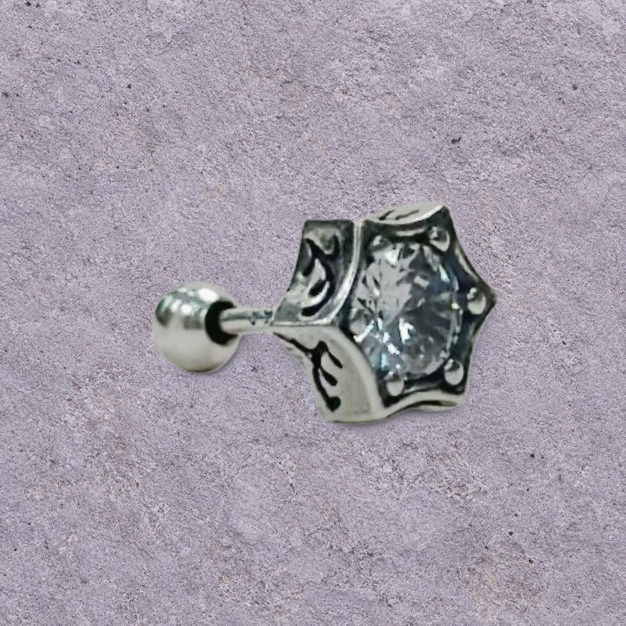 Six-Point Star White Zircon Oxidized Silver Studs