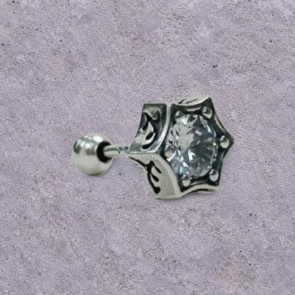 Six-Point Star White Zircon Oxidized Silver Studs