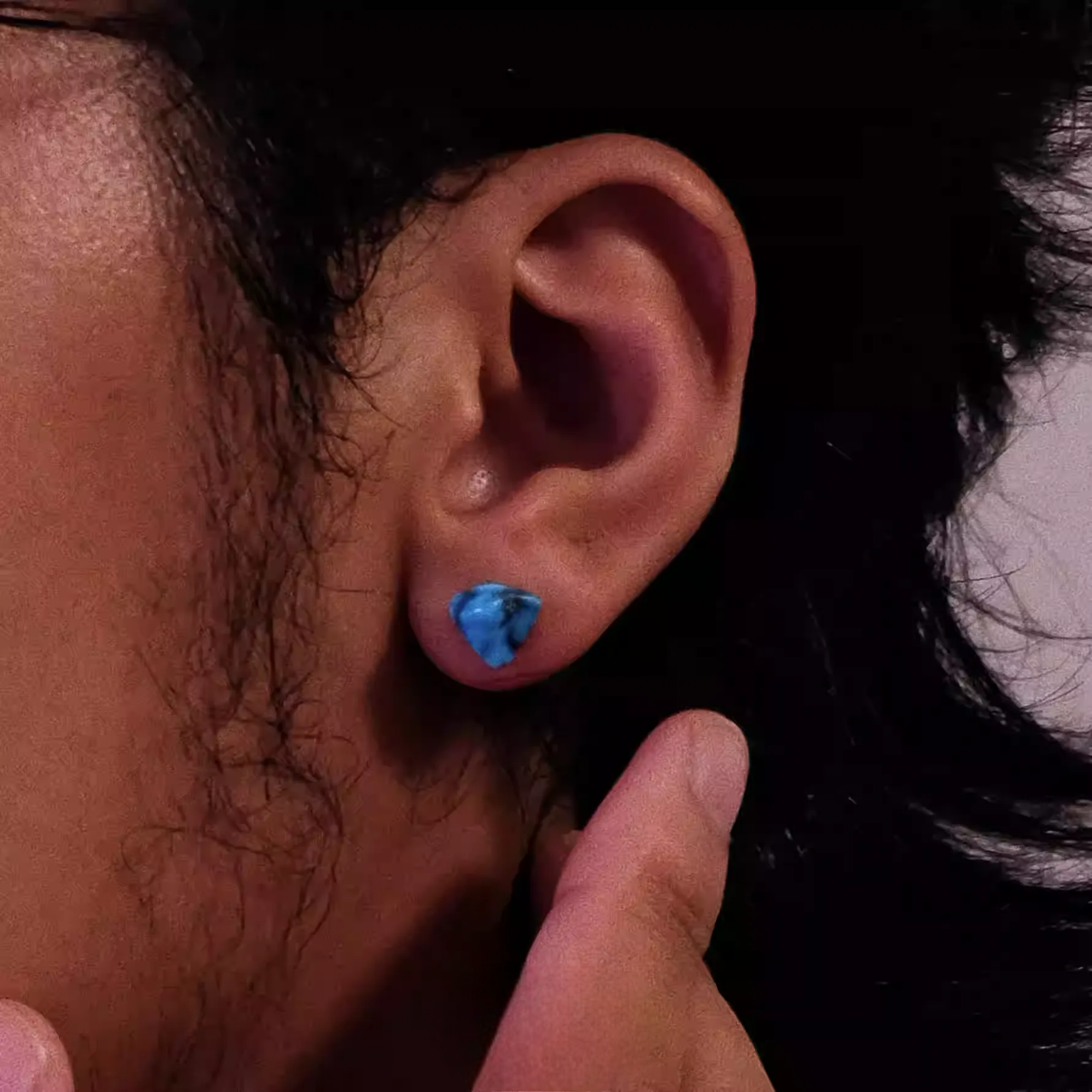 Sky Blue Raw Turquoise Studs Vintage Tibetan Unisex Silver Jewelry