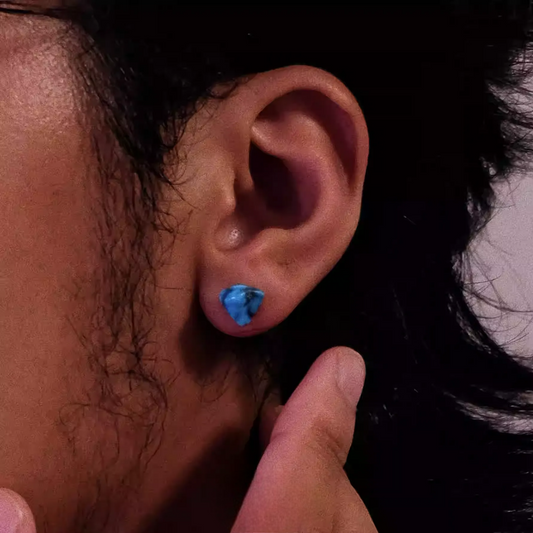 Sky Blue Raw Turquoise Studs Vintage Tibetan Unisex Silver Jewelry
