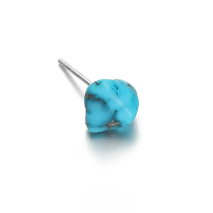 Sky Blue Raw Turquoise Studs Vintage Tibetan Unisex Silver Jewelry