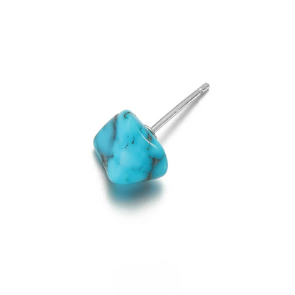 Sky Blue Raw Turquoise Studs Vintage Tibetan Unisex Silver Jewelry