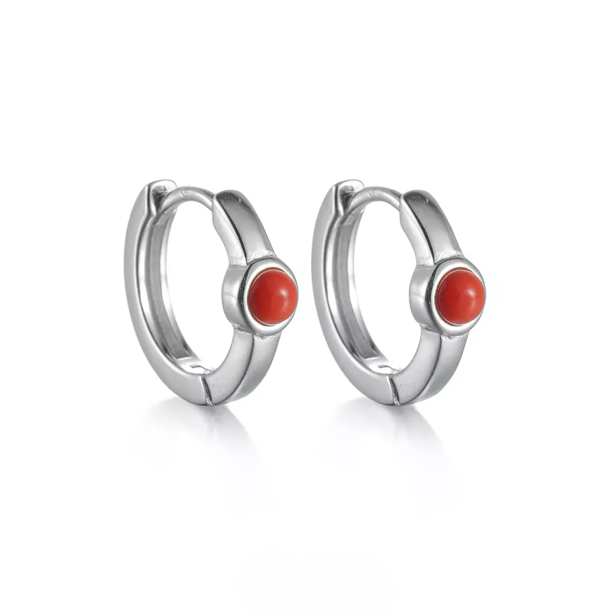 Sleek S925 Silver Red Carnelian Hoops Unisex Daily Amulet Earrings