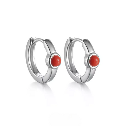 Sleek S925 Silver Red Carnelian Hoops Unisex Daily Amulet Earrings