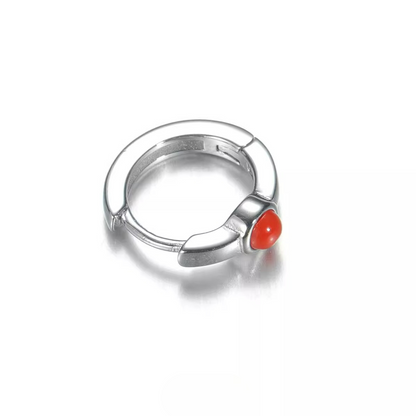 Sleek S925 Silver Red Carnelian Hoops Unisex Daily Amulet Earrings