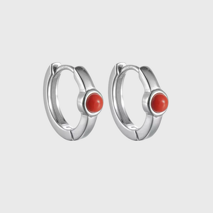 Sleek S925 Silver Red Carnelian Hoops Unisex Daily Amulet Earrings